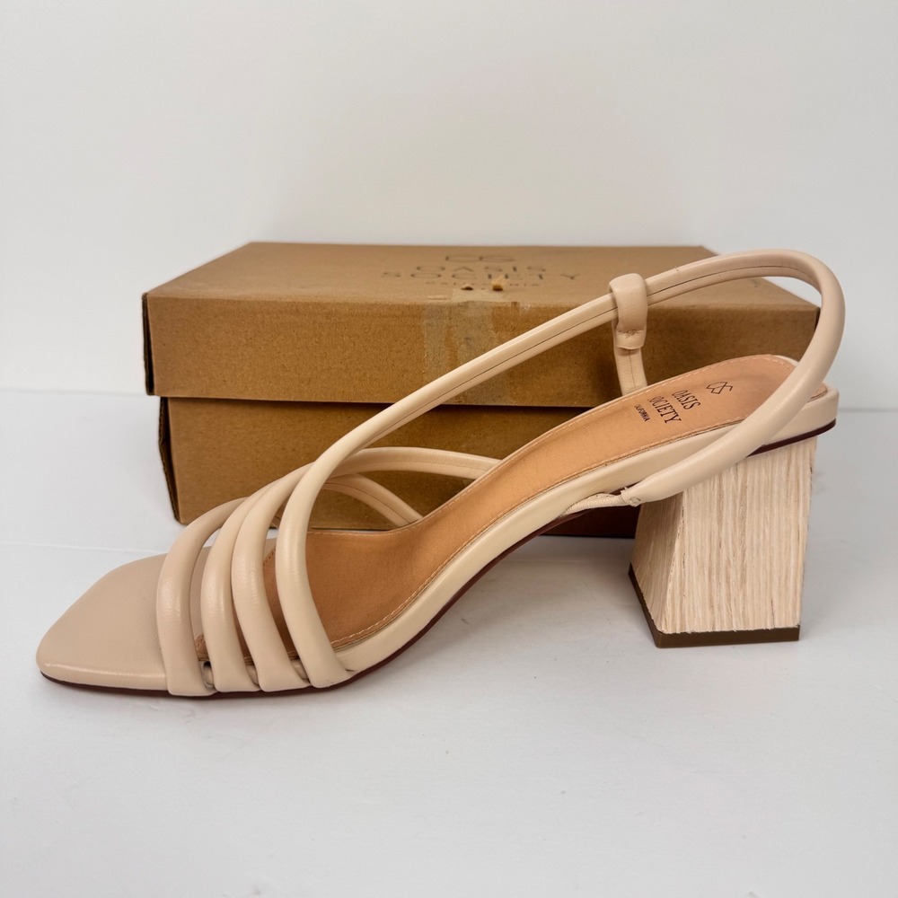 Oasis Society Sandal Women 10 Beige Ashley Block Heel Strappy Slingback Chic
